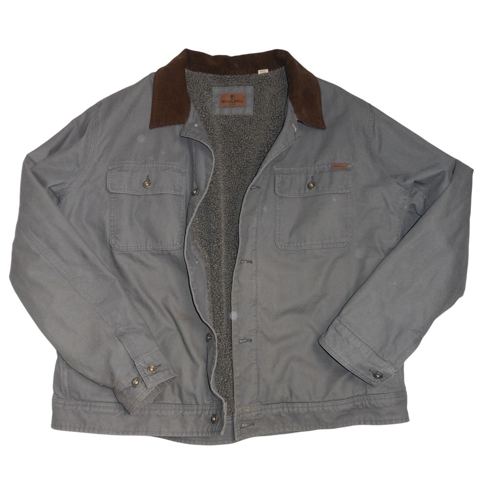 Woolrich Mens Gray Canvas Sherpa Lined Work Jacket XXL Heavyweight